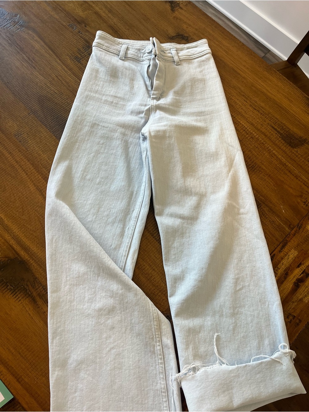 Miou Muse Straight Wide Leg Denim Pants- Light Denim Size Small